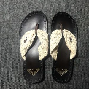Brown and Cream Fabric Beach Sandals